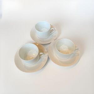 Apilco Tuilleries Porcelain Cups & Saucers Set Of 3 Flat 2 1/4 X 3”